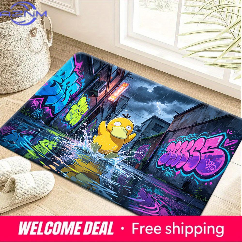 Psyduck Neon Graffiti Street Non-Slip Doormat Soft Floor Mat 40x60cm