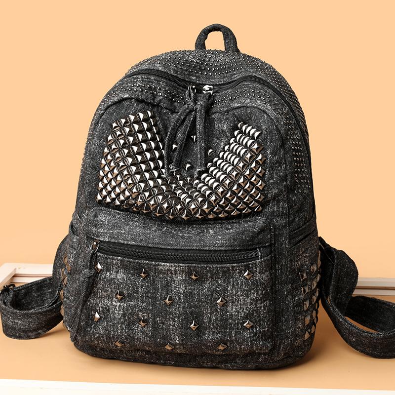 Denim Backpack Punk Rivet Backpack