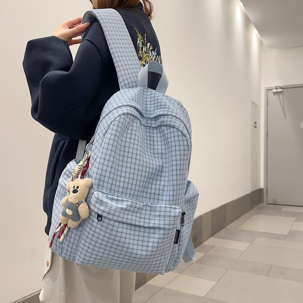 Schoolbag for Women, Korean Style INS Minimalist Plaid Backpack, Large Capacity Leisure Travel Backpack for Middle and High School Students