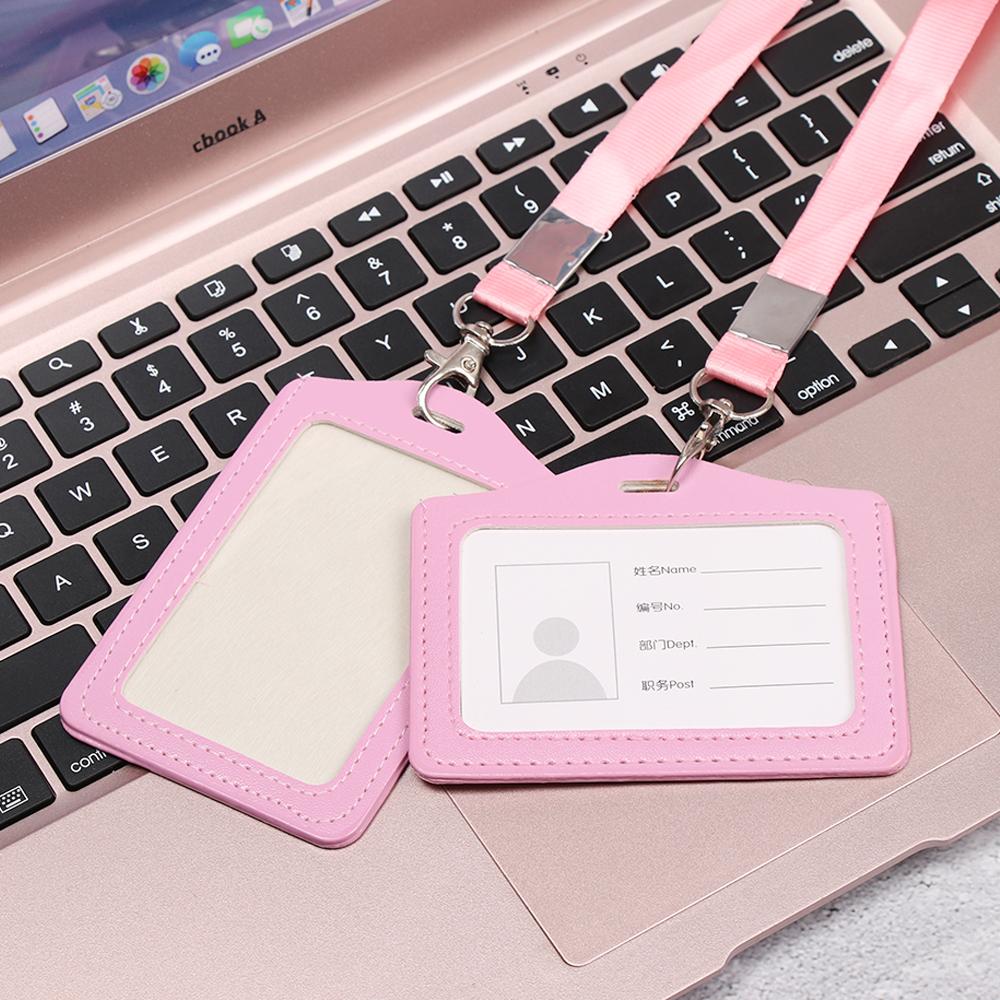 New Multi Colored Name Card Holders Unisex PU Leather Card Sleeve Bus ID Holders Protective Shell Badge Case Office Supplies