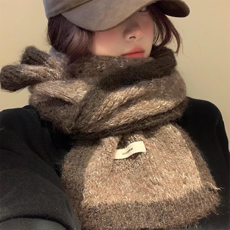 Xiaoxiangfeng color matching wool scarf women's winter senior sense thickened warm mohair knitted shawl student scarf