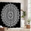 Boho Mandala Shower Curtain 180X180Cm – Black & White Geometric Paisley, Calming Spiritual Bathroom Decor, 12 Hooks