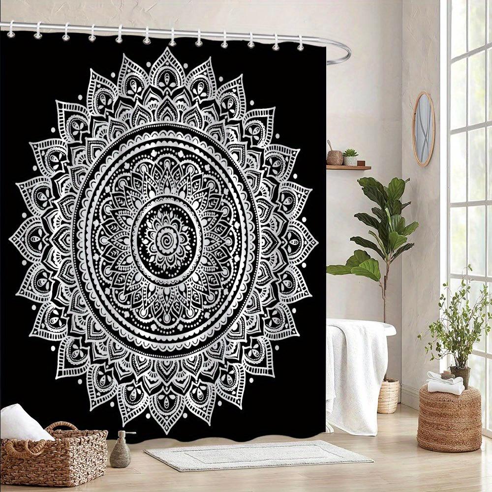 Boho Mandala Shower Curtain 180X180Cm – Black & White Geometric Paisley, Calming Spiritual Bathroom Decor, 12 Hooks