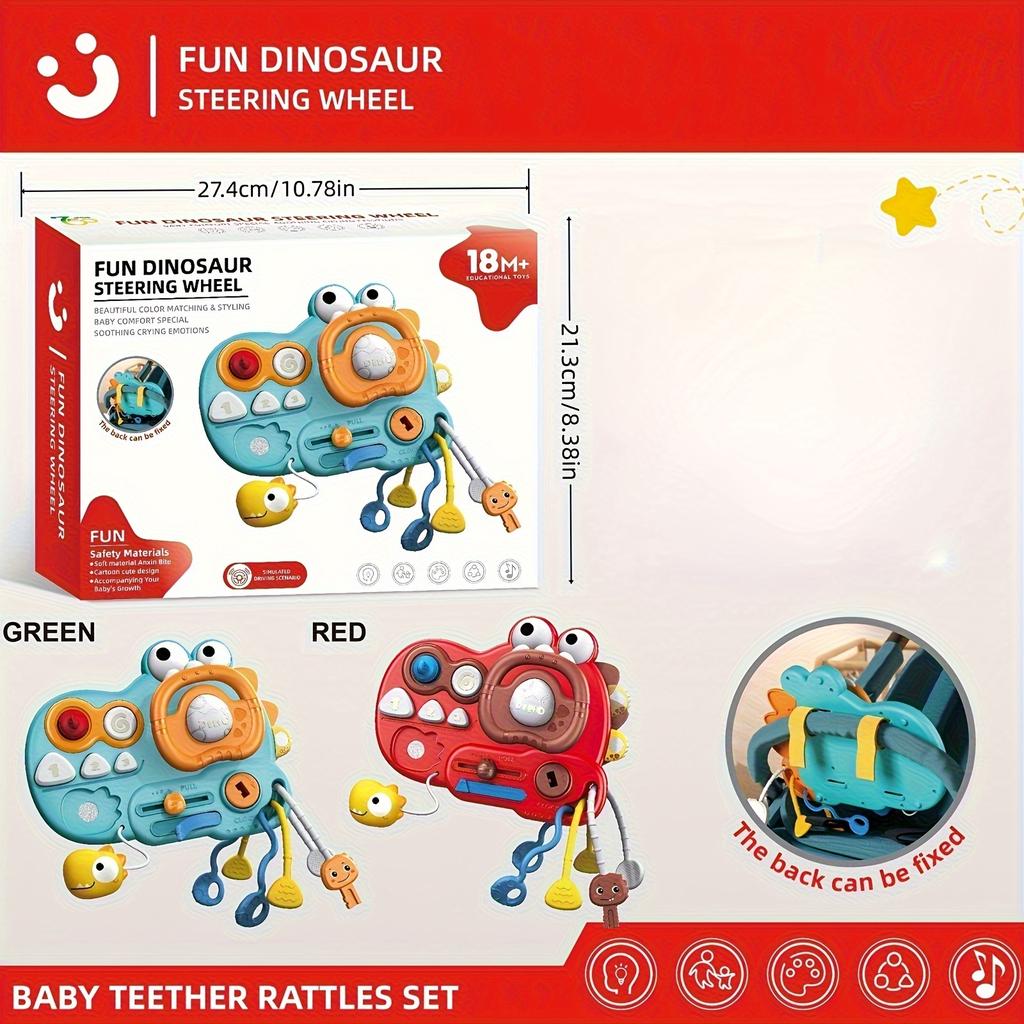 1pc New Dinosaur Interactive Steering Wheel Driving Multifunctional Busy Toy, Sensory Educational Interactive Toy Develops Motor Skills