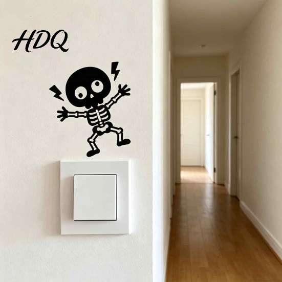 Wall Decoration Sticker Electric Shock Skeleton Switch Sticker Cartoon Adhesive Self Light Decal for Bedroom Living Room