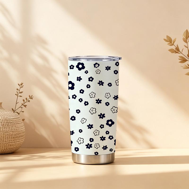 Car Tumbler 591ml Fresh Tiny Flower Element Straw Cup Gift Cup Tumbler With Lid Leakproof Tumbler Stainless Steel Tumbler