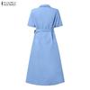 ZANZEA Women Casual Turn Down Collar Short Sleeve Shirt Dress
