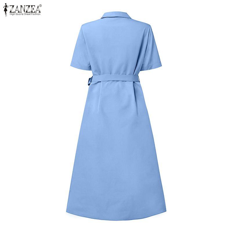 ZANZEA Women Casual Turn Down Collar Short Sleeve Shirt Dress