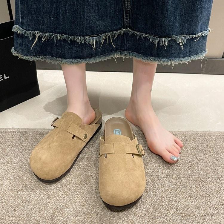 Scarpe Casual Stile Britannico con Fibbia Donna Nuove 2024 Primavera Autunno Fondo Spesso Punta con Fibbia Mezza Scarpa da Infilare Scarpe Pigre