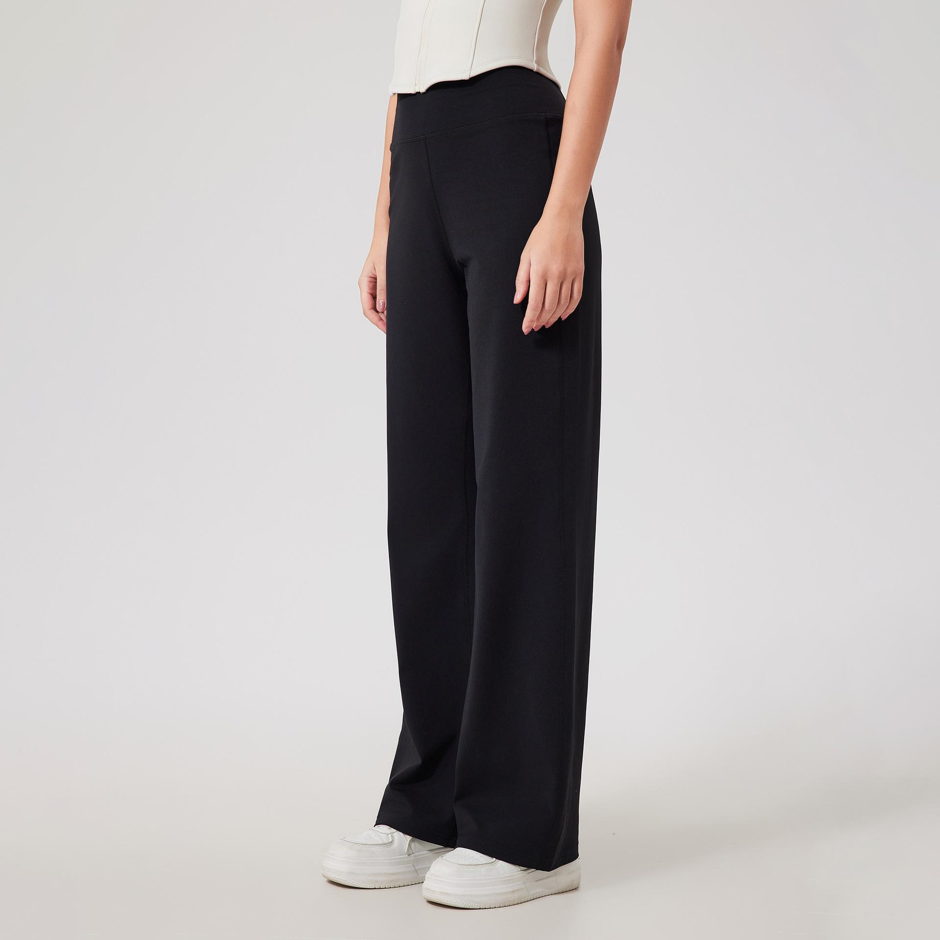 

Sweatpants high waist velvet belly sports loose straight trousers women s running thin fitness pants with pockets cloud yoga pants S чорний