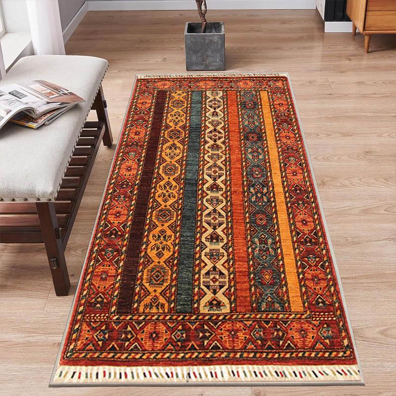 Boho Geometric Print Runner Rug Retro Ethnic Style Home Use Entryway Hallway Long Strip Carpet Absorbent Non-slip Persian Mat