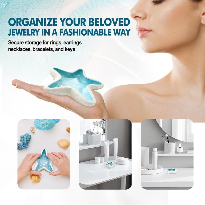 Beach Themed Earthenware Jewelry Dish Decorative Storage Solution For Daily Accessories And Present Box Included