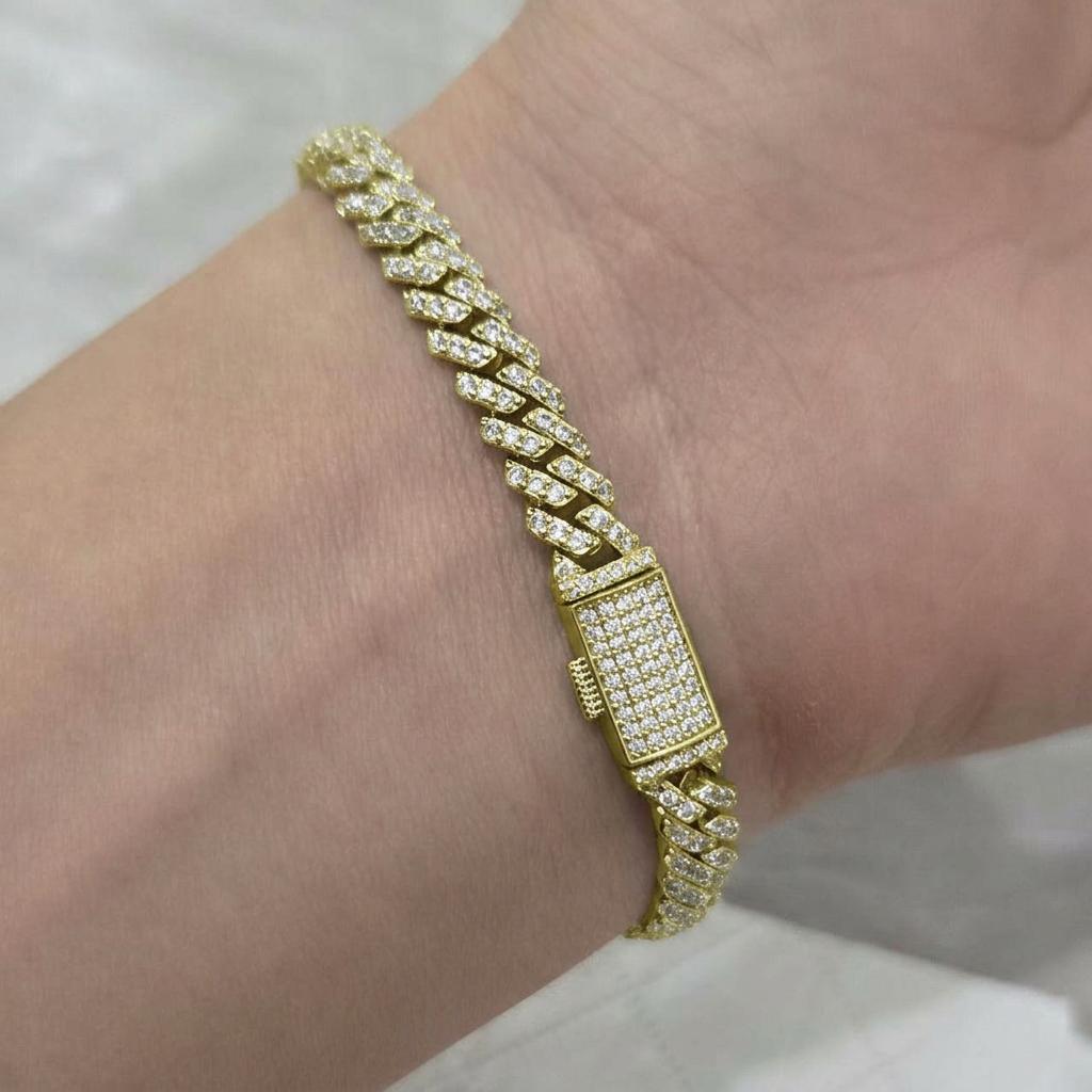 UWIN Hip Hop 6mm Thin Cuban Chain Wrist Bracelet with Box Clasp 5A CZ Iced Out Girl Women Cuban Bangles