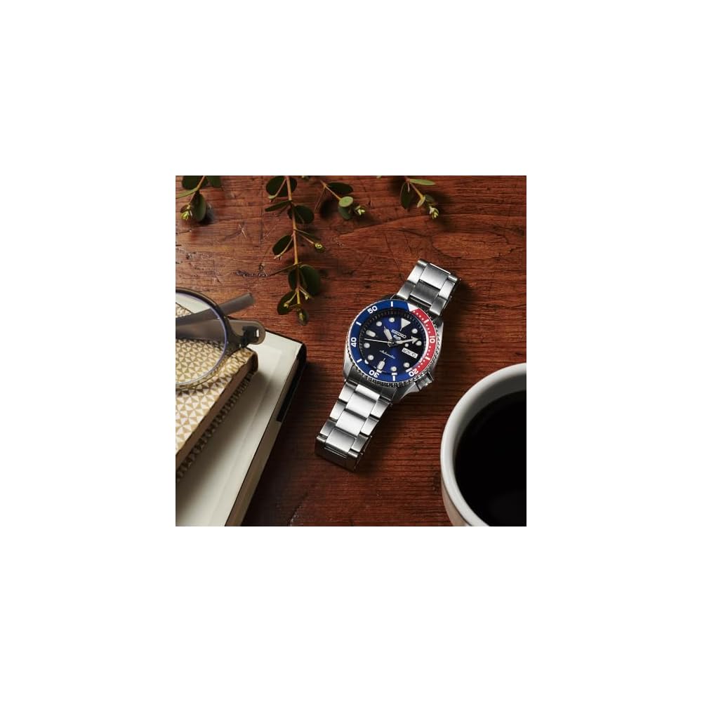 Seiko 5 Sports SBSA003 Men's Mechanical Automatic Watch Blue Dial Blue Red Bezel Date Day Calendar Stainless Steel