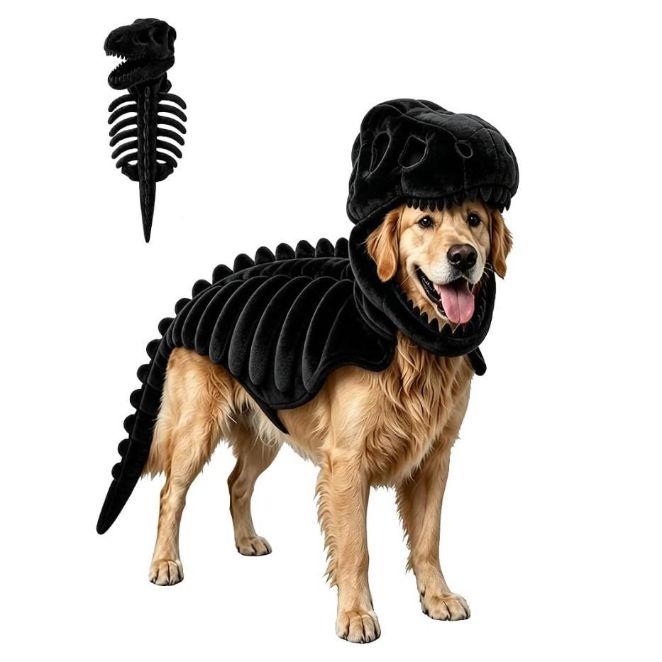 Pets Dinosaur Skeleton Costume Halloween Cat Outfit Halloween 3D Horror Hood Clothes Headwear Cat Dog Party Dress up Accessories