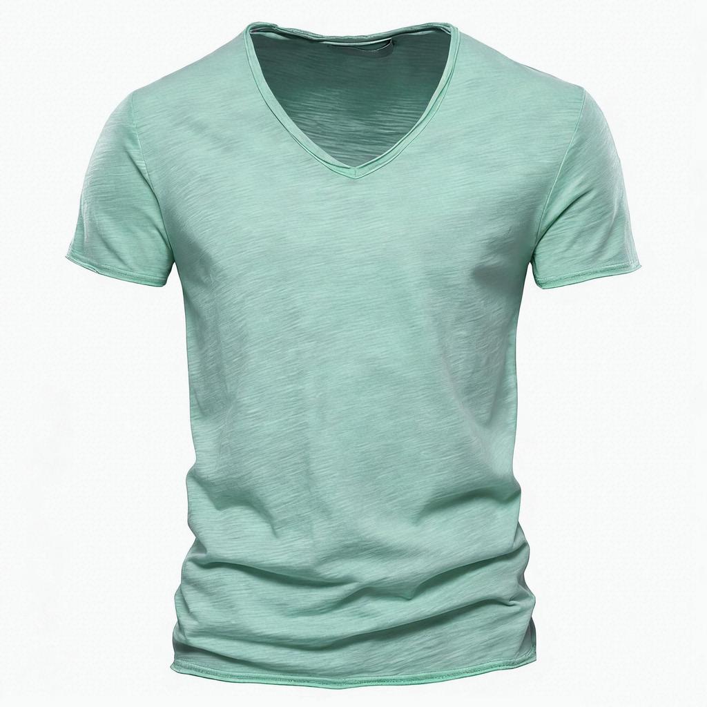 Summer Men's Solid Bamboo Cotton V-Neck T-Shirt - Hot Selling European & American Style
