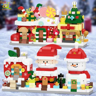 HUIQIBAO MOC Noel Baba Evi Yapı Taşları Şehir Kardan Adam Şeker Evi Yılbaşı Ağacı Tuğla Seti Çocuklar için Oyuncak Hediye