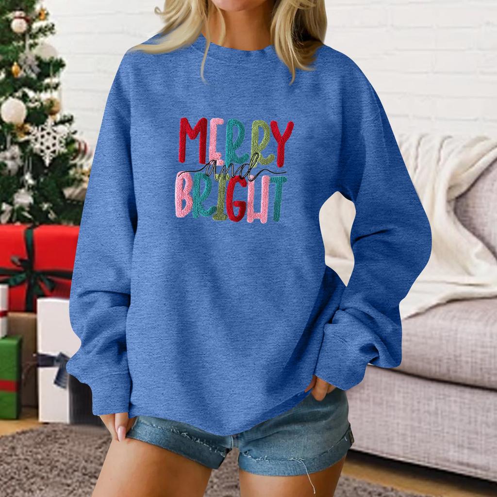 Damenmode Lässig Langärmlig Locker Weihnachten Bedruckt Rundhals Pullover Hoodie Sweatshirt