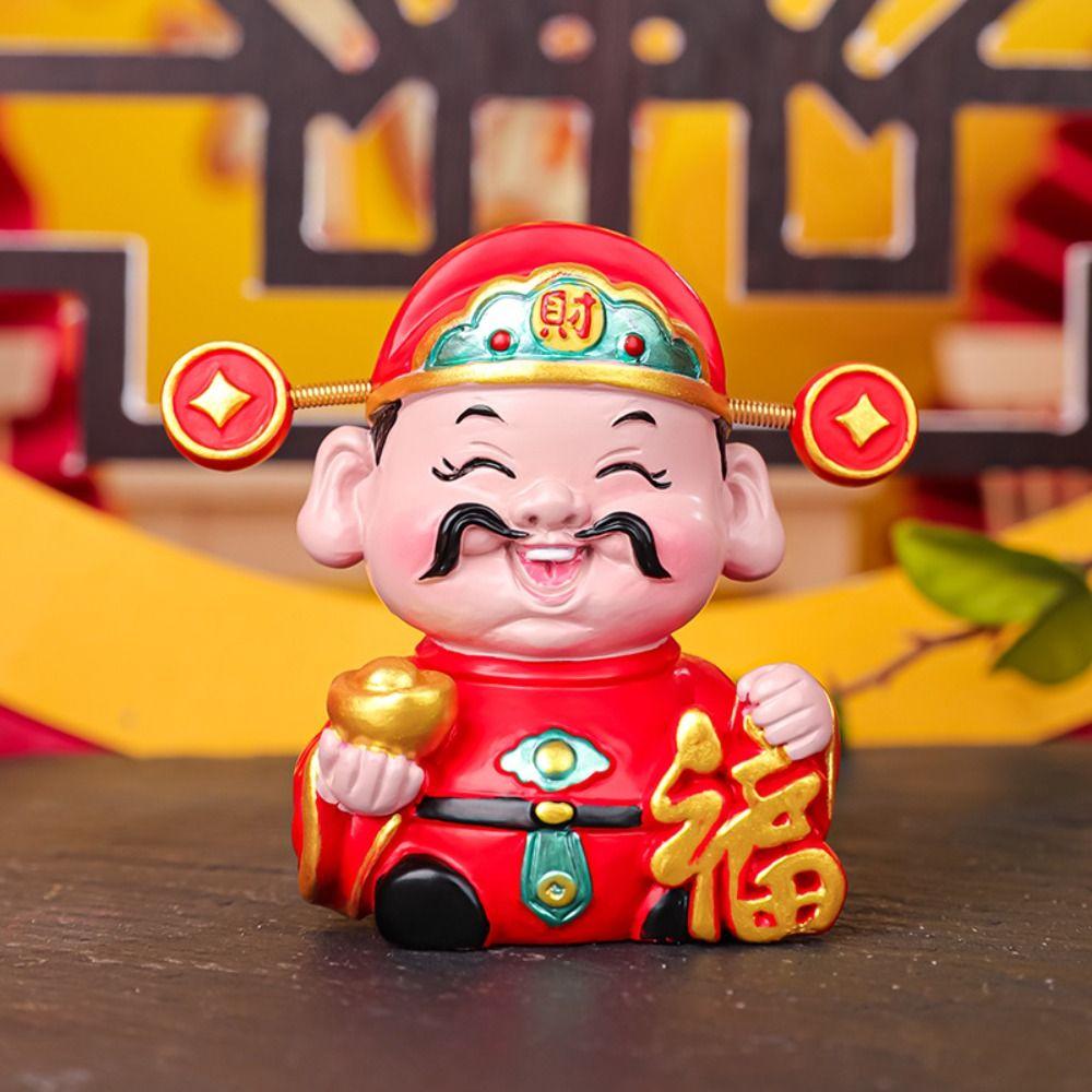 Blessing God of Fortune Figurine Cartoon Lucky New Year Statue  Desktop Car Ornament