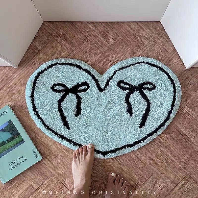 

VIKAMA Искусственный кашемир Любовь Бант Ковер Мягкий и уютный Спальня Диван Прихожая Ванная Ванная Дверной коврик Домашнее украшение 40X60CM (1.3X2FT
