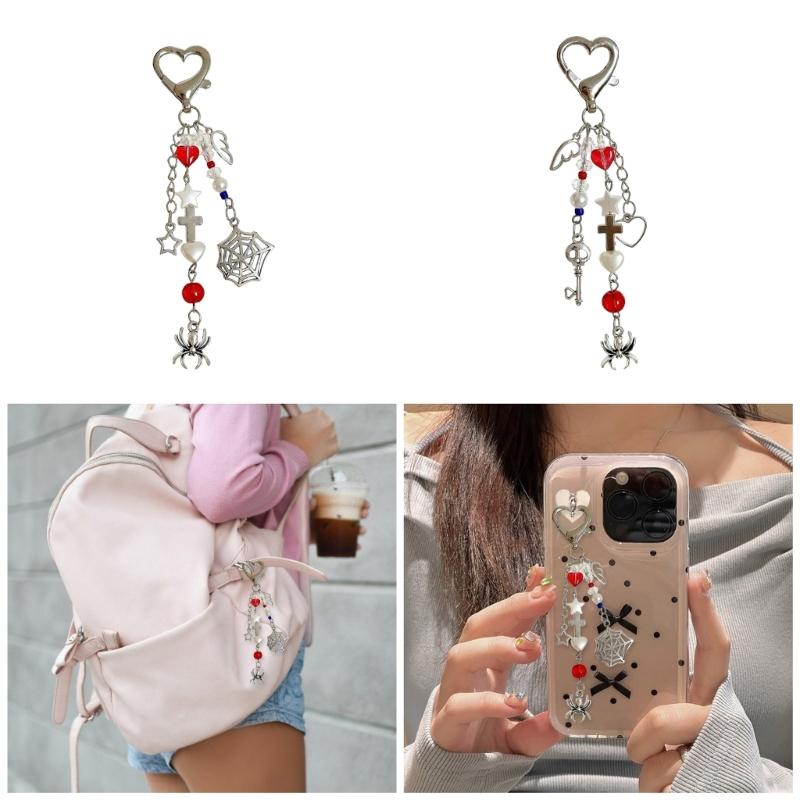 Gothics Skull Bead Keychain with Spiders Designs Sturdy Resin Crafted Fashion Accessory for Trendsetters Daily Use