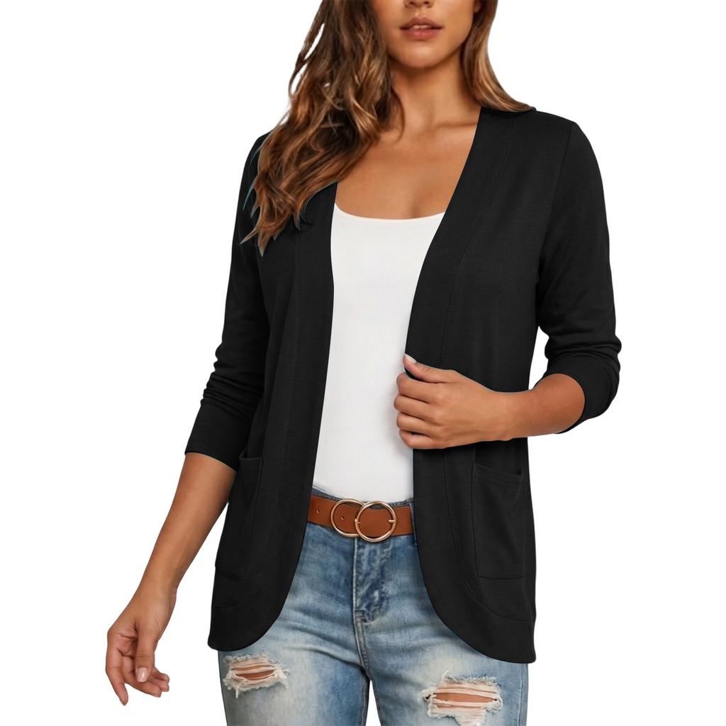 Women's Color Long Sleeve Cardigan Casual Knit Top for Everyday Wear