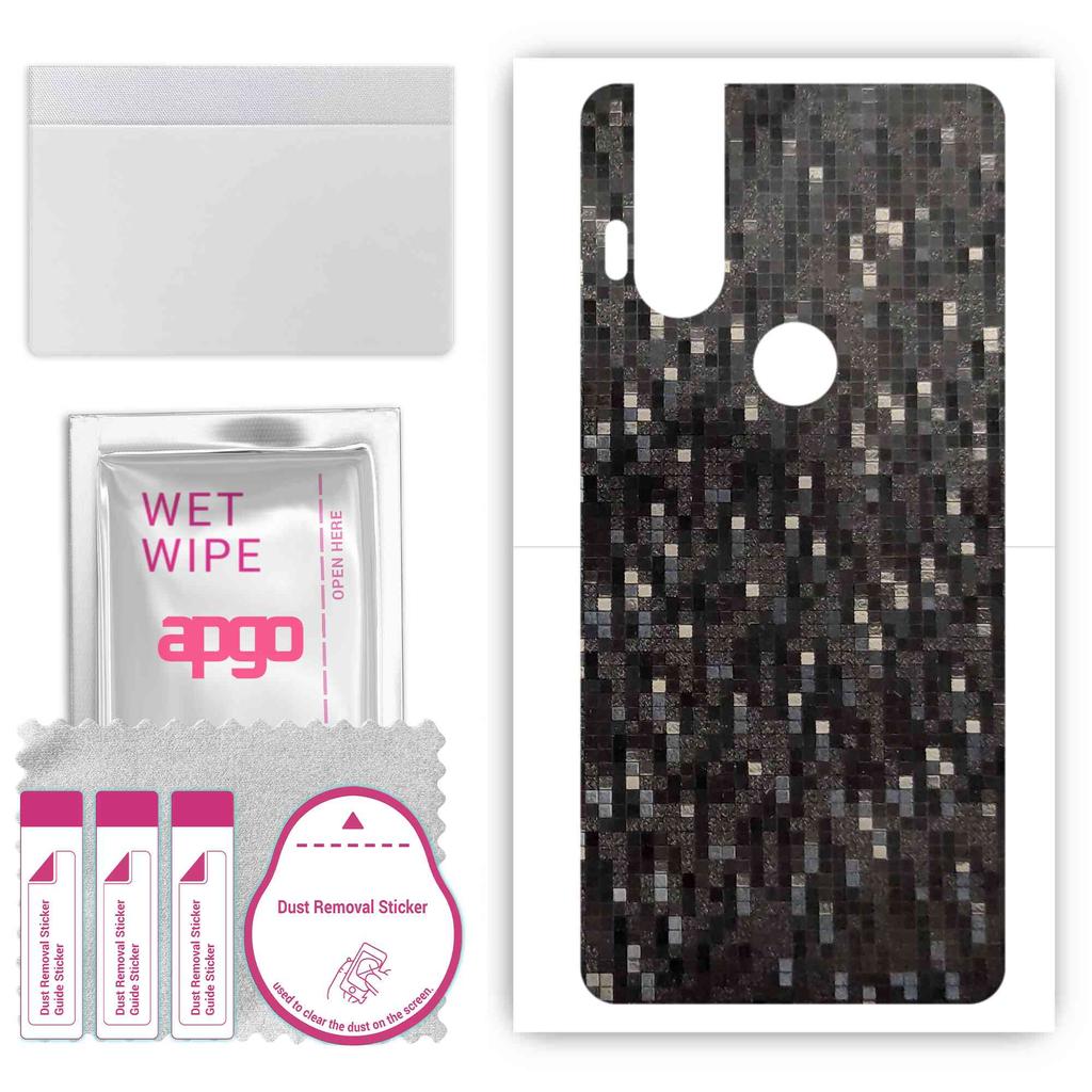 apgo Protective Skin Sticker for the Back Compatible with Motorola One Hyper, Wrap Film, Foil, Vinyl - Pattern Carbon Black Pixel