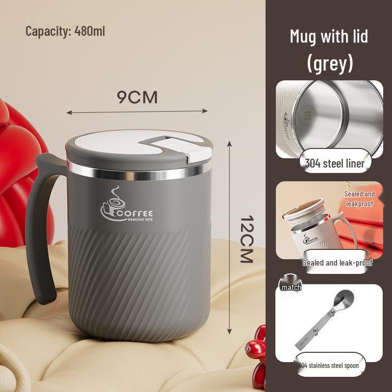 Portable Stainless Steel Mug with Lid, Spoon & Tea Infuser - Multi-Purpose Cup for Tea, Coffee, Milk, or Water.