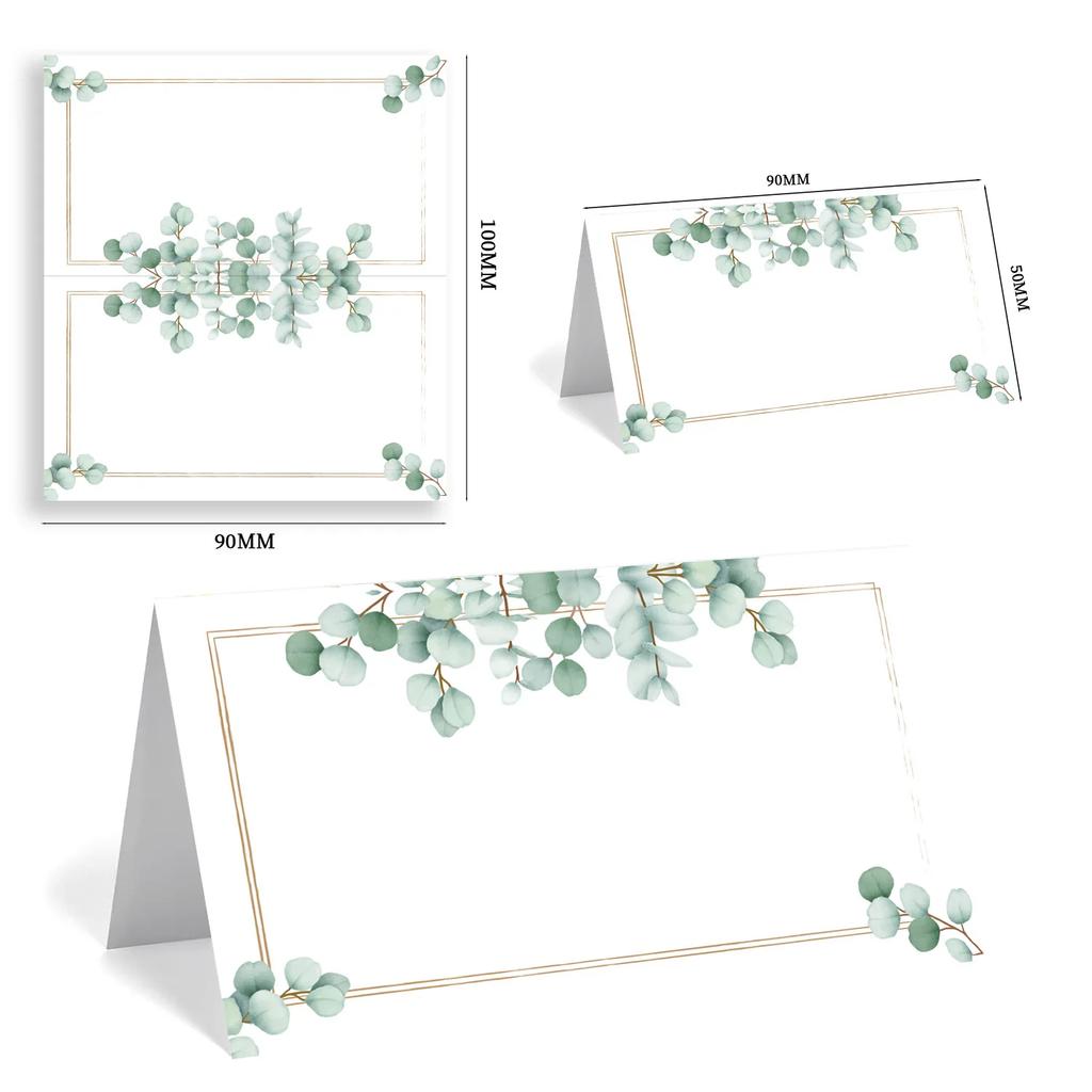 102050pcs Wedding Banquet Seating Number Table Card Green Leaf Fresh Name Place Cards Christmas Birthday Party Greeting Card