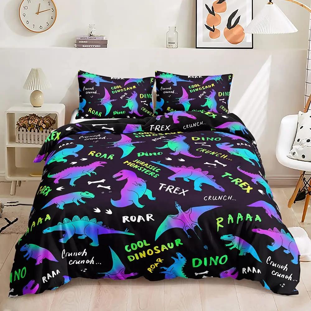 Cute Cartoon Dinosaur Duvet Cover Set Full SizeKawaii Dinosaur Bedding Set for Boys GirlsColorful Dinosaur Comforter Cover Set