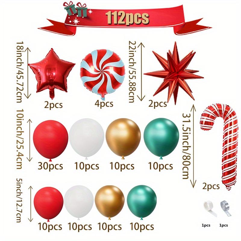 112-Piece Christmas Balloon Wreath Arch Set with Candy Canes and Star Foil Balloons Suitable for Christmas and Birthday Party