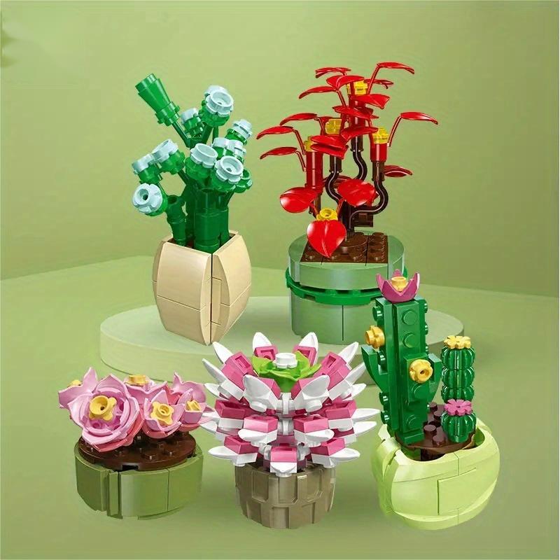 Plant Bonsai Potted Set Preserved Flower Bouquet Succulent Model Building Blocks Kids Puzzle DIY Toys Bricks Christmas Gifts