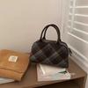 New Korean Vintage Plaid Bowling Bag Winter Versatile Handheld Crossbody Shoulder Bag