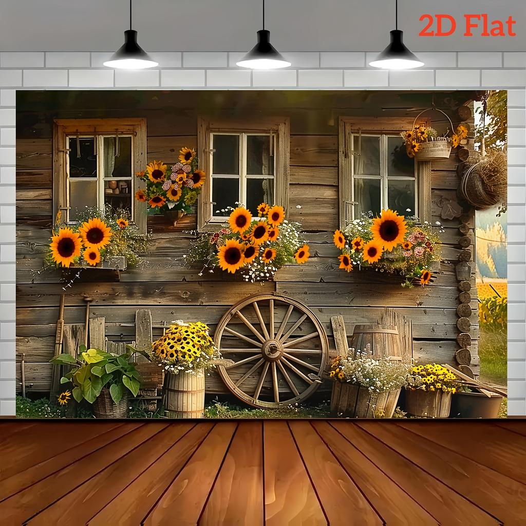 2D Plane 1 Piece of Wheat and Sunflower Country-style Party Banner - Bright Yellow Sunflowers and Wheat Stalks