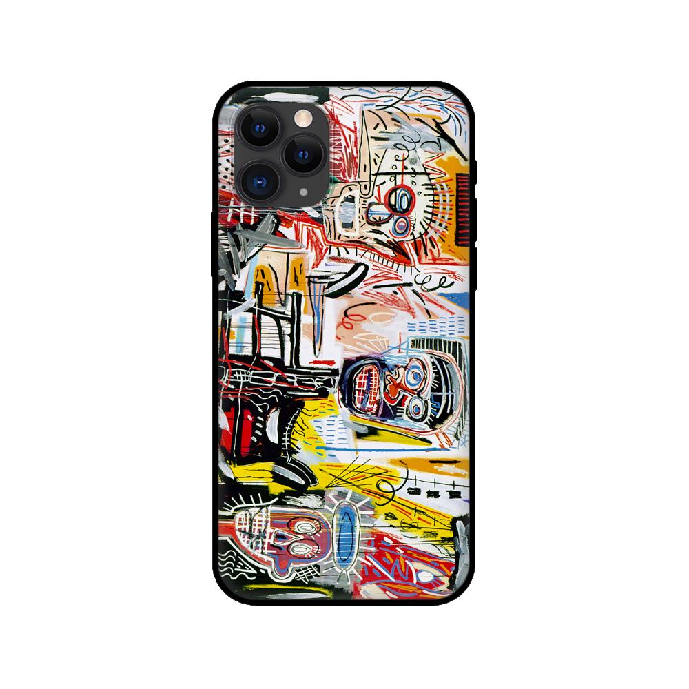 Black Tpu Case for Iphone 5 5s Se 2020 6 6s 7 8 Plus X 10 XR XS 11 12 13 Mini Pro MAX Back Cover Ins Street Graffiti Painting