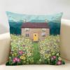 Retro Springtime Village Plants Cushion Cover Natural Linen Organic Fabric DoubleSided Printing Room Sofa Decor Pillow Case