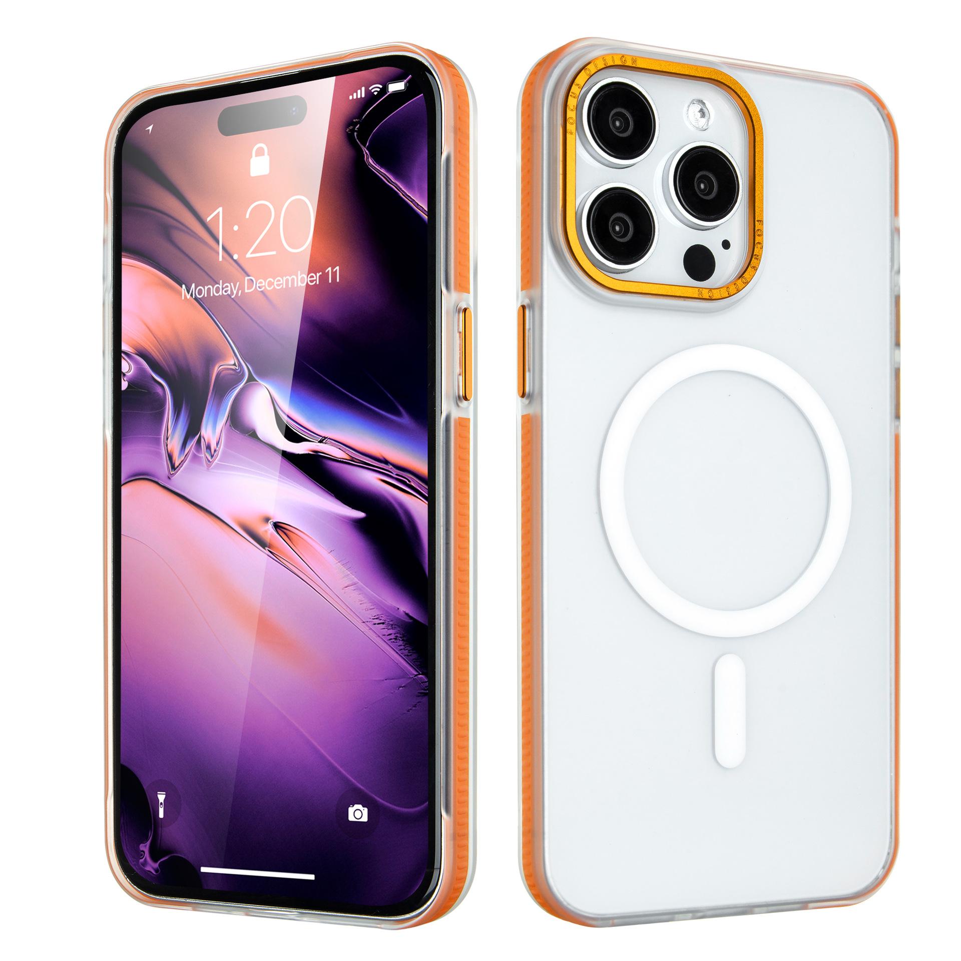 

Подходит для Apple 16 Прозрачный чехол для мобильного телефона Магнитный всеобъемлющий 14Pro Ультратонкий чехол для мобильного телефона Anti-Drop 13 iPhone 12 Pro Max оранжевый