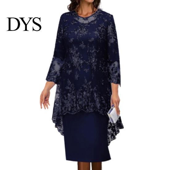 Midi-Kleid 1 Set Schal Blumenmuster Bestickte Spitze Elegant Bodycon Rundhalsausschnitt Wadenmitte Formell für Party Damen