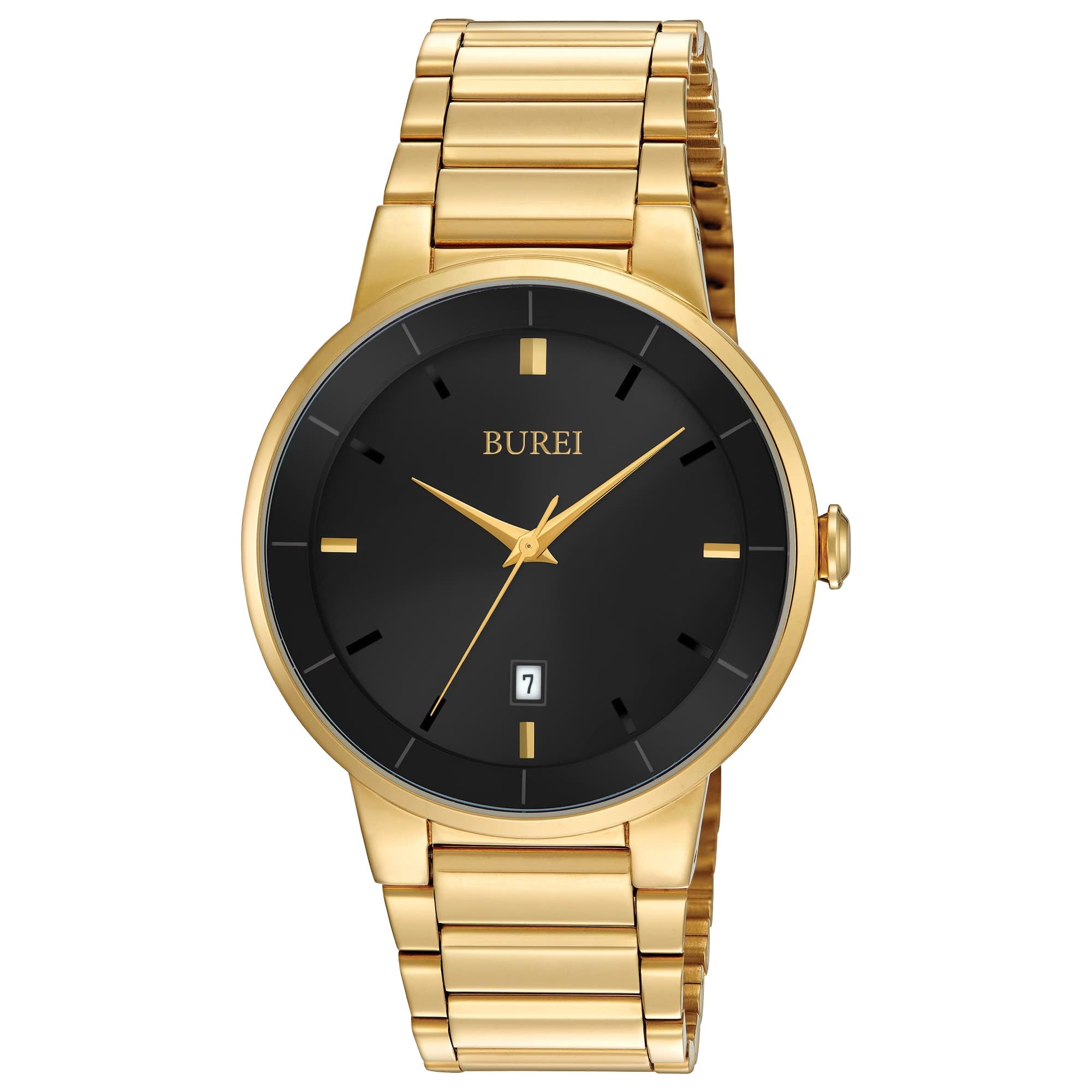 BUREI Analog Quartz Simple and Date Stainless Steel Large Popular and Stylish for Business or Gift Stainless Men s Watch, Stylish, Display, золотой