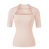 Light Gray Square Neck Slim Fit T-Shirt for Women - Short Sleeve, Waist Cinched, Ideal for Spring/Autumn