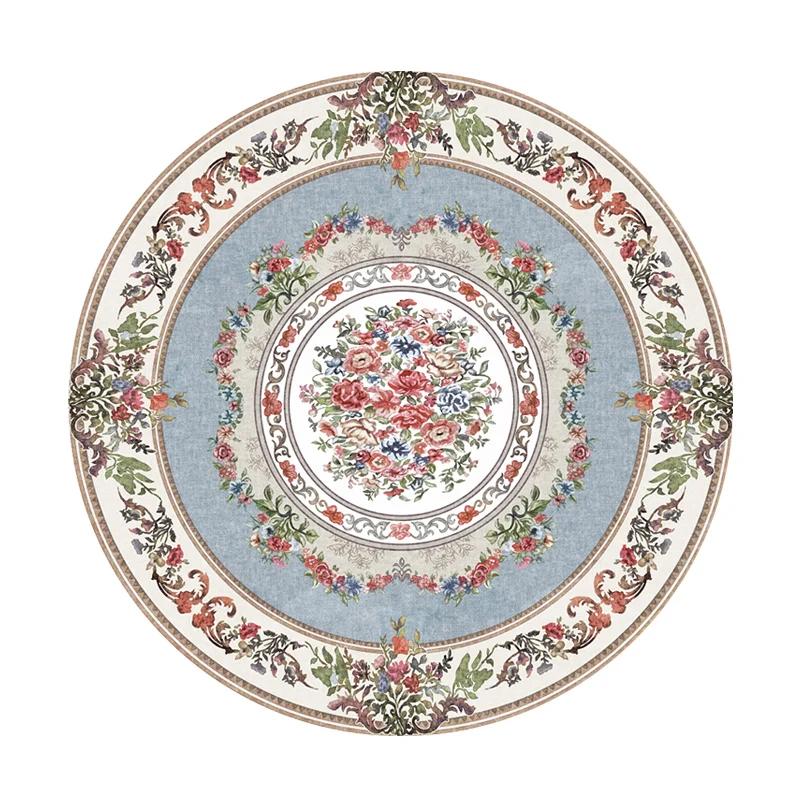 European Pastoral Style Carpets for Living Room Vintage Bedroom Decor Round Carpet Washable Plush Mat Fluffy Soft Lounge Rug