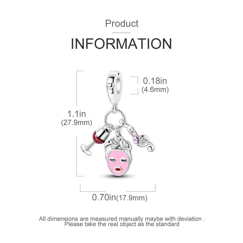 Charms Copper Facial Mask Wine Glass Music Pendants Fit Charms Plata Original Bracelet Beads Women Jewellery Making Diy