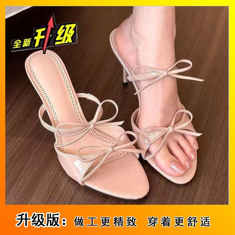 Bow Cool Slippers Wear Internet Celebrity French Girl Slippers High Heels 2025 Autumn New Pink Versatile