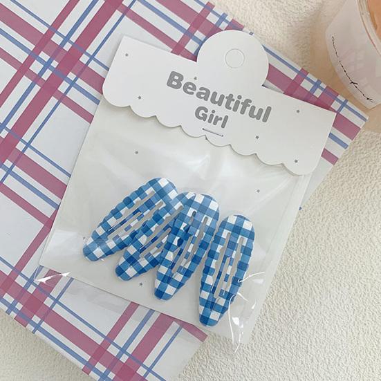 4 Piezas Pasadores para el Cabello de Niña Estampado a Cuadros Forma de Gota de Agua BB Clips Flequillo Cabello Lateral Pasadores Firmes Borde Metálico Resistente al Óxido Accesorios para el Cabello