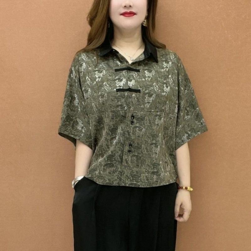 Summer New Style Thin Middle-aged and Elderly Mothers Western-style Chinese Style Loose Commuting Shirt for Age Reduction