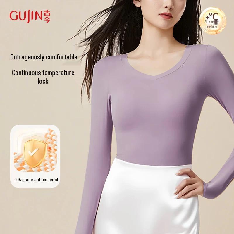 Gujin Women's V-Neck Antibacterial Thermal Base Layer Top