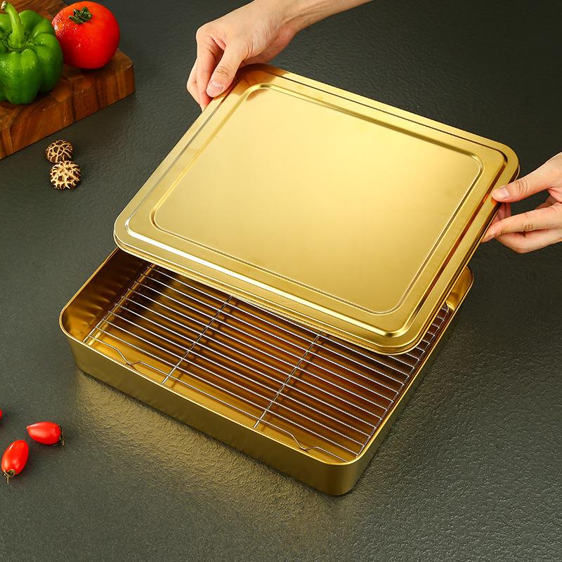 Stainless Steel Deep Snack Plate with Lid - Rectangular Baking Pan and Narrow Tray