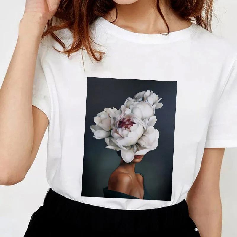 Abstrakt Schöne Blume Streetwear Mode Mädchen T-Shirts Harajuku Kleidung Kurzarm Sommer T-Shirt Lässige Damen O-Ausschnitt Oberteile
