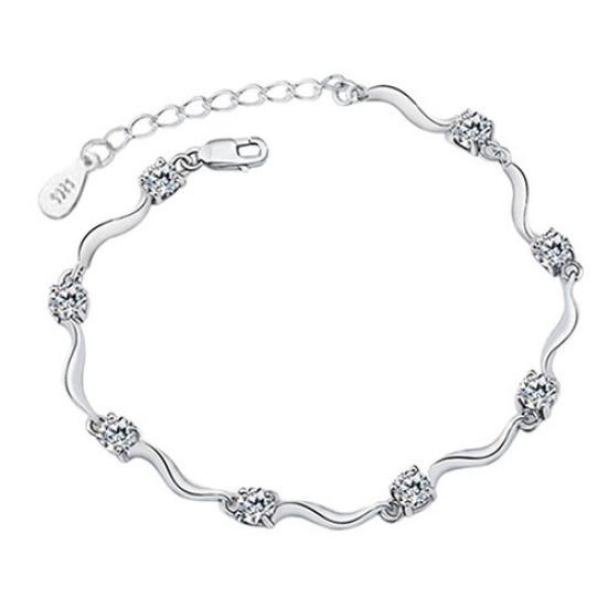 Women Faux Silver Crystal Bamboo Chain Bracelet Fashion Jewelry