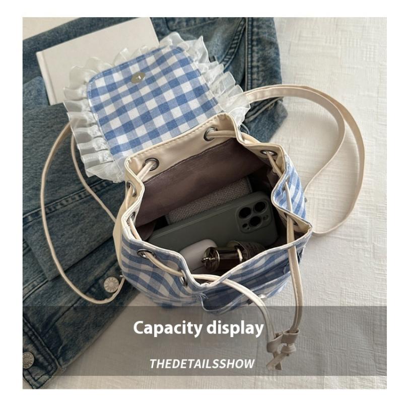 1Pcs Large Capacity Bow Shoulder Bag Multi Functional Korean Style Lace Plaid Backpack Travel Canvas Backpack Book Bag